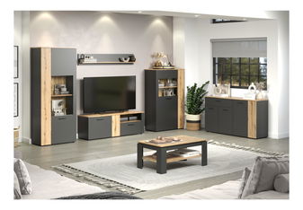 Policová skříň Esferas (grafit + dub evoke)