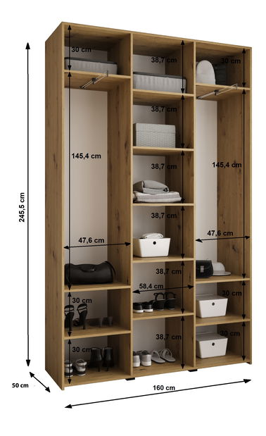 Šatní skříň 160 cm Carmela 50-3 (bílá + zlatá)
