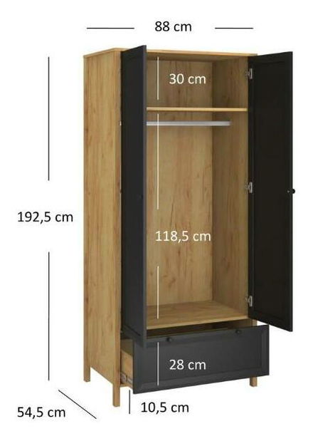 Šatní skříň Bruselas (dub craft zlatý + černá)