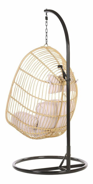 Závěsné křeslo se stojanem CALSO (polyratan) (béžová)