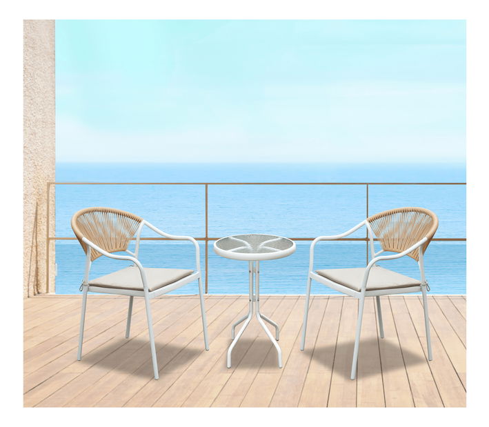 Zahradní 3-dílný ratanový set Elliott (bílá + béžová)