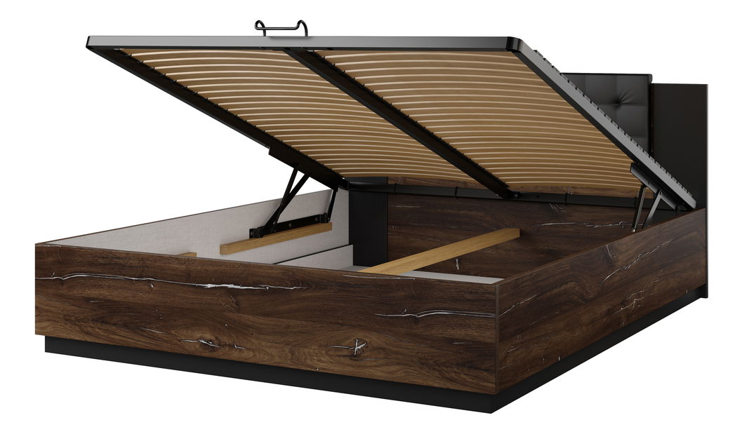 Manželská postel 180 cm Signat Typ 32 (černá + dub flagstaff + stříbrná nitka)