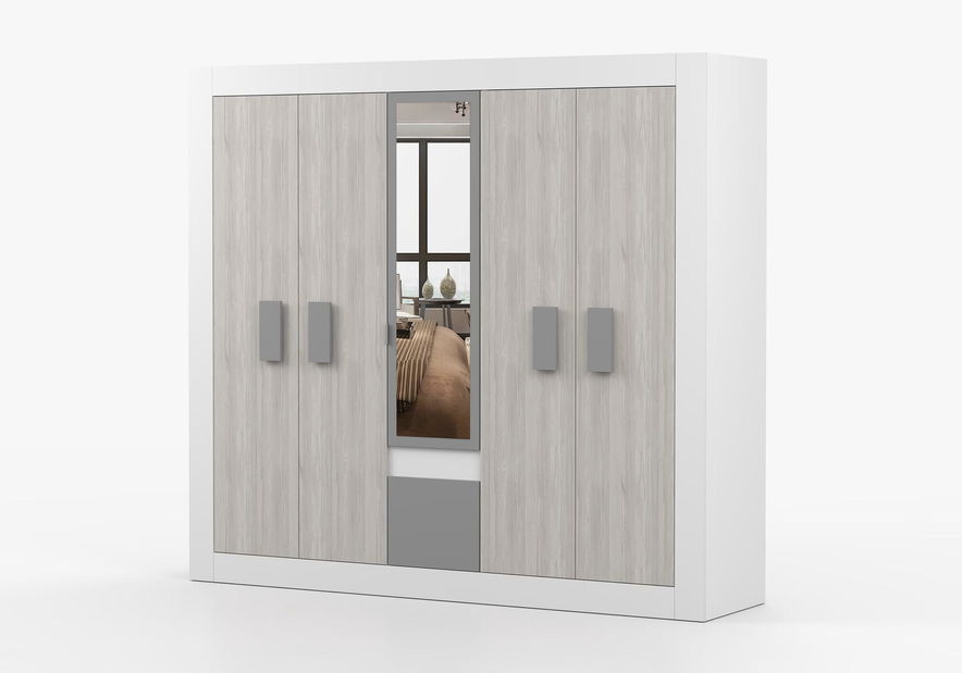 Šatní skříň Hyllo (bílá + kathult + grafit + zrcadlo)