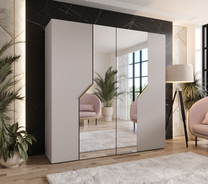 Šatní skříň Alaris 2 200 (kašmír + zlatá) (se zrcadlem)