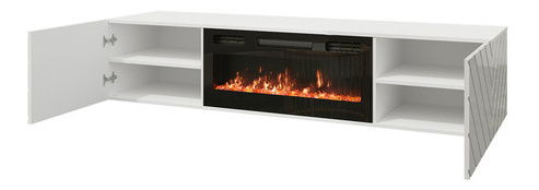 TV skříňka/stolek s elektrickým krbem Pinata (černá + černá lesklá)