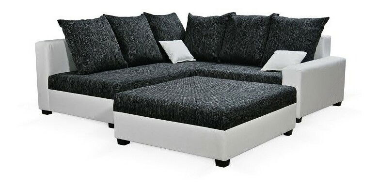 Rohová sedací souprava Monarda (černá + bílá) (s taburetem) (L)