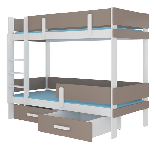 Patrová dětská postel 200x90 cm Ellen (s roštem a matrací) (bílá + truflová)