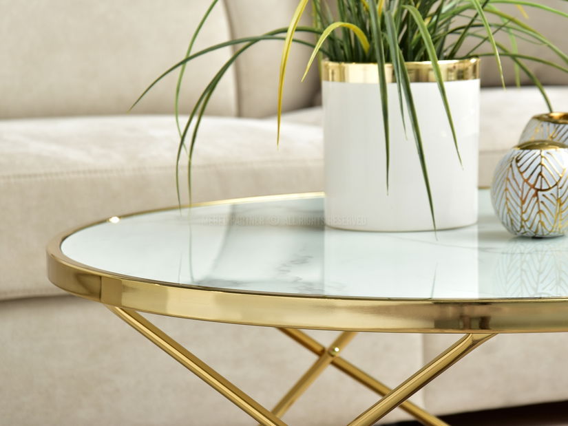 Konferenční stolek Armin Xl (bílý mramor + zlatá)