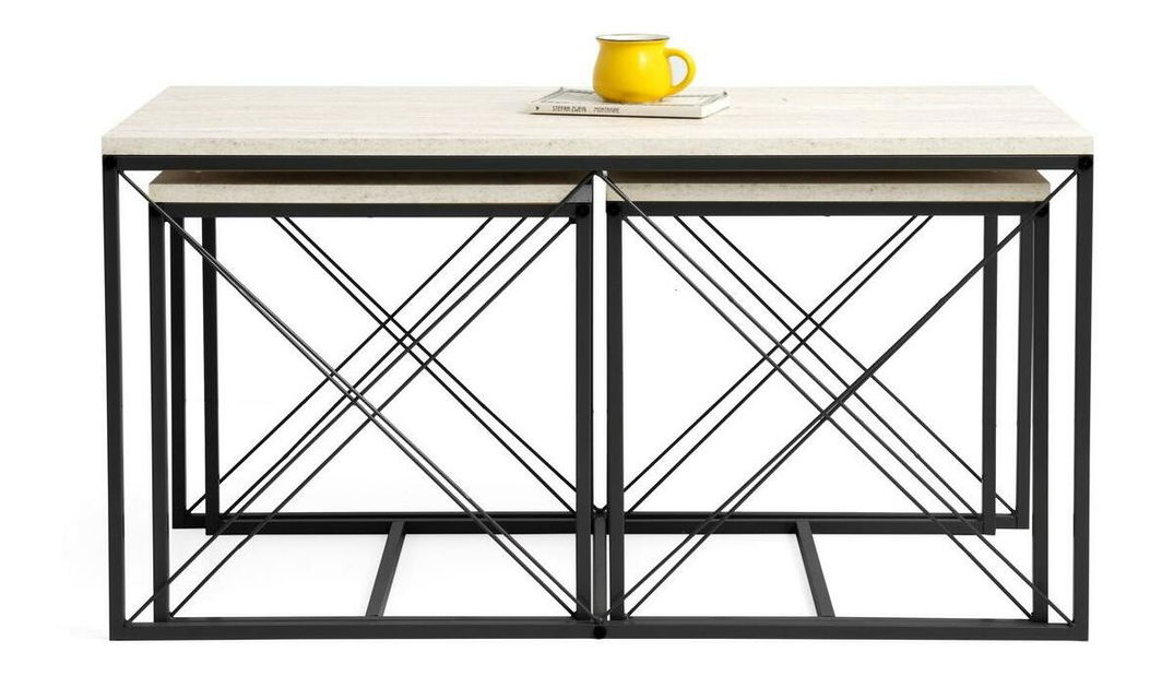 Set 3 konferenčních stolků Defenella (mramor + černá)