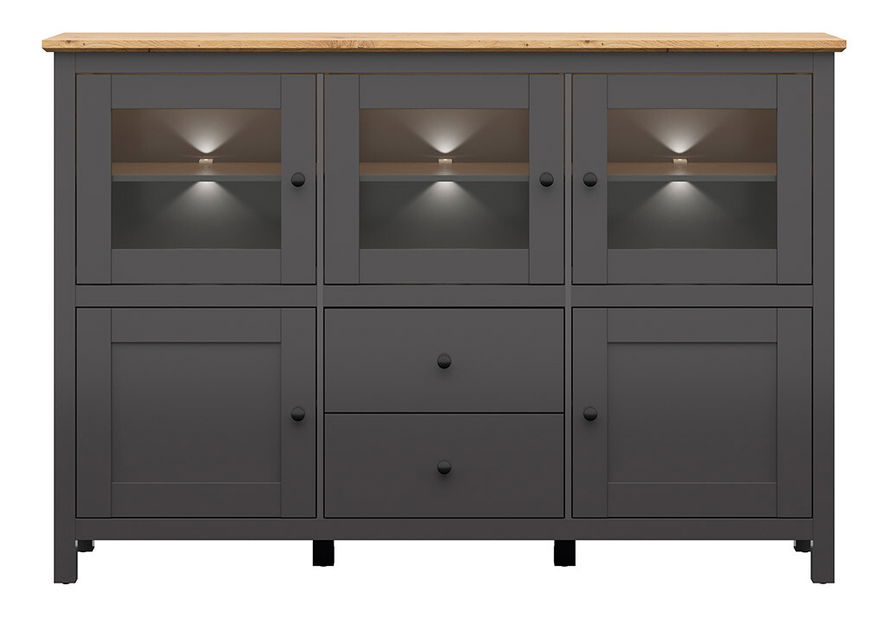 Vitrína BRW Hesen KOM3W2D2S/13/19 (s LED osvětlením) (grafit + dub artisan)