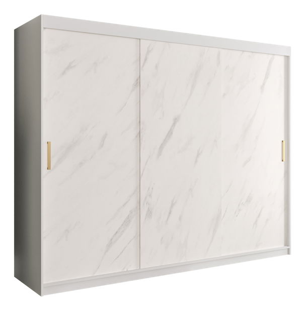 Šatní skříň 250 cm Marbelo T (matná bílá + bílý mramor)