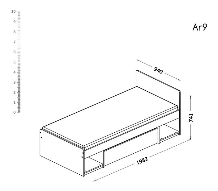 Jednolůžková postel typ AR9 90x195 cm Alishia (bílá + dub wotan)