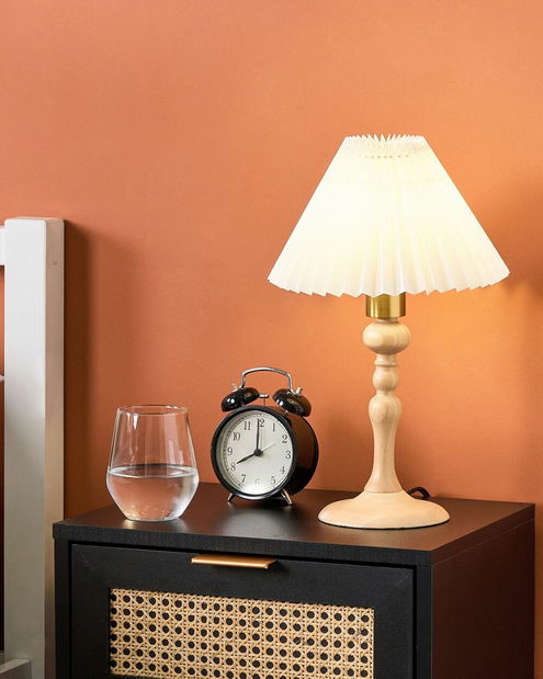 Stolní lampa Claudius (bílá + světlé dřevo)