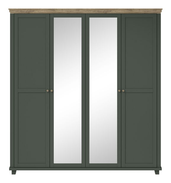 Šatní skříň se zrcadlem Elvina S Typ 20 (tmavě zelená + dub lefkas)