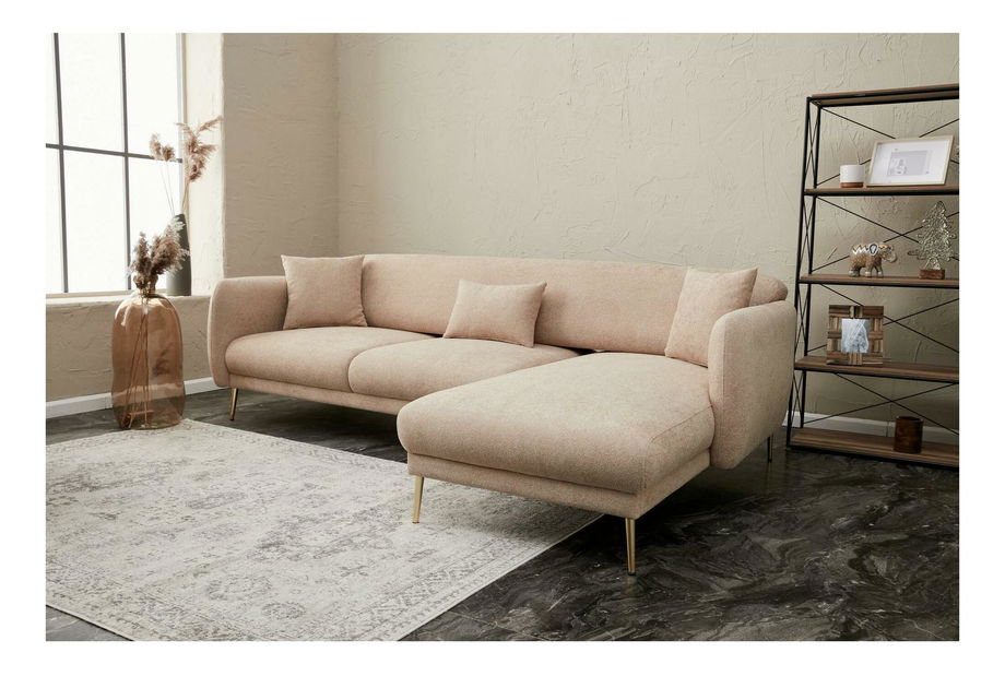 Rohová sedačka Simeon (P) (béžová + zlatá)