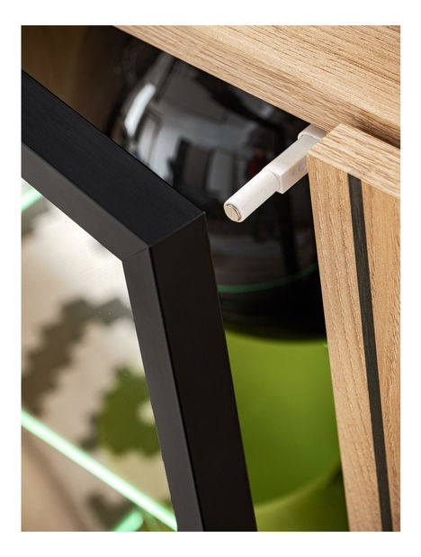 Obývací stěna Lyran (hikora jackson + černá) (s LED osvětlením) (s bio krbem)