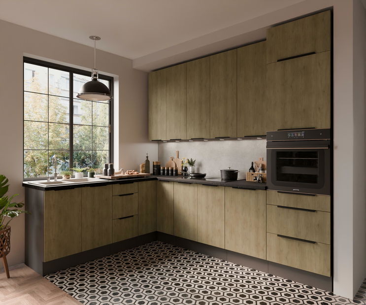 Rohová kuchyně Carminia (dub cremona + antracit)