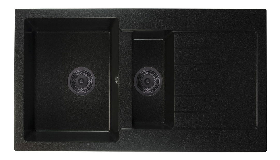 Kuchyňský dřez Altava (černá + textura) (se 2 otvory pro baterii) (P)