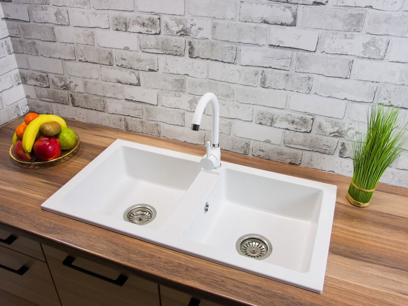 Kuchyňský dřez Byrbys (bílá) (se 2 otvory pro baterii) *výprodej