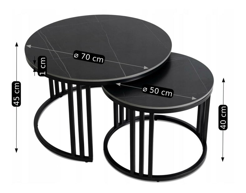 Set 2 konferenčních stolků Jugada (mramor černý + černá)