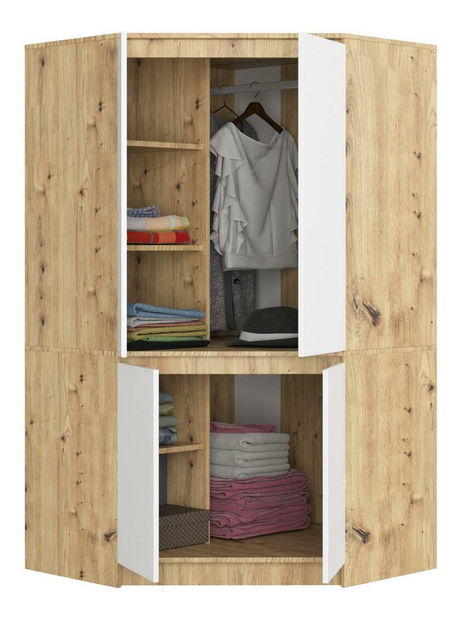 Rohová šatní skříň Sumergible (dub artisan + bílá)
