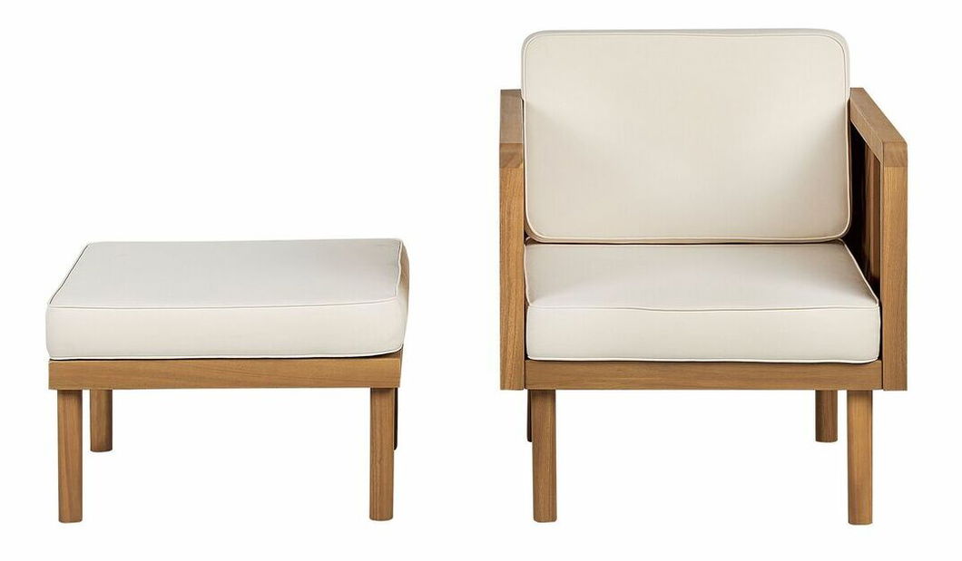 Zahradní křeslo s taburetkou Blas (světlé dřevo)