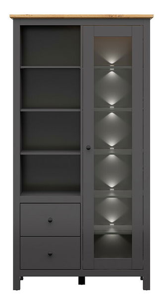 Vitrína BRW Hesen REG1W2S/20/11 (s LED osvětlením) (grafit + dub artisan)