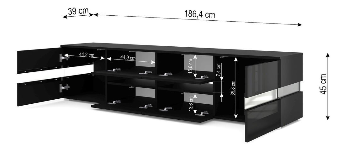 TV stolek/skříňka Vaimo (matná černá + lesklá černá) (s osvětlením)