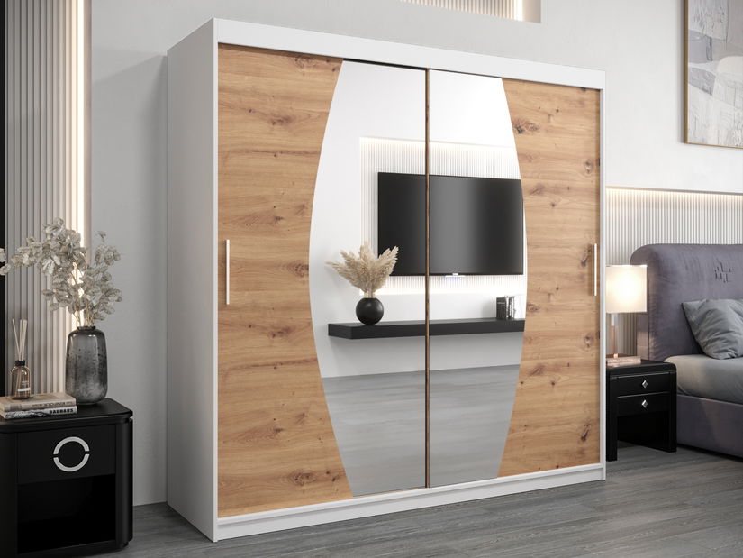 Šatní skříň 200 cm Eclipse (bílá matná + dub artisan)