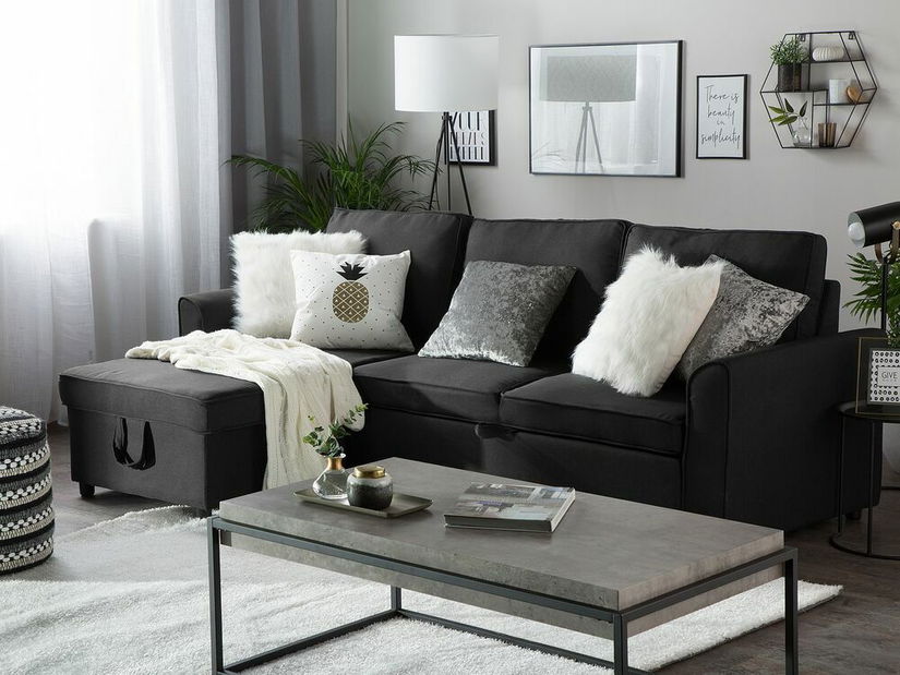 Rohová sedací souprava Närpes (černá) (s úl. prostorem) (L)