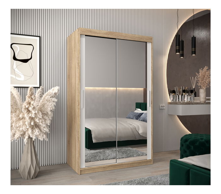 Šatní skříň 120 cm Toki 3 (Dub sonoma + Bílá matná)