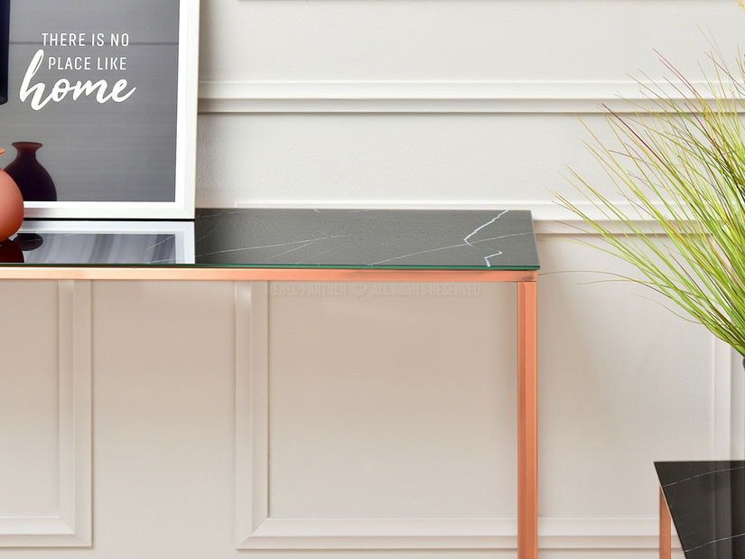 Konzolový stolek Bella Kons (černý mramor + měděná)