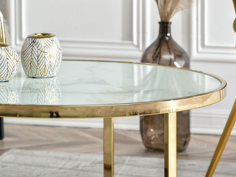 Konferenční stolek Natol (bílá + zlatá)