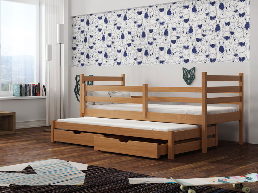 Dětská postel 90 cm MONTY (s roštem a úl. prostorem) (buk)
