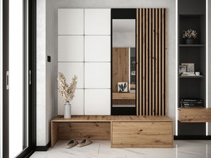 Předsíň Anrolat I (dub artisan + černá + bílá) (se zrcadlem)