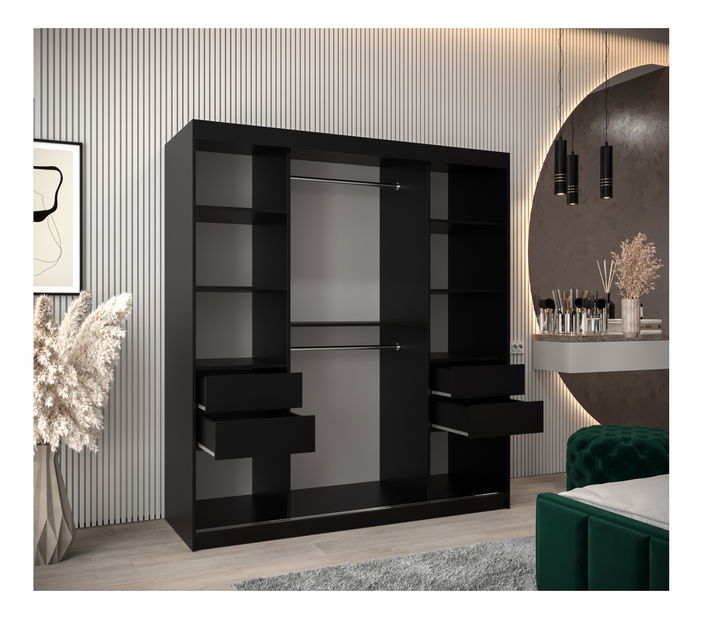 Šatní skříň 180 cm Toki (Černá matná + Černá matná)