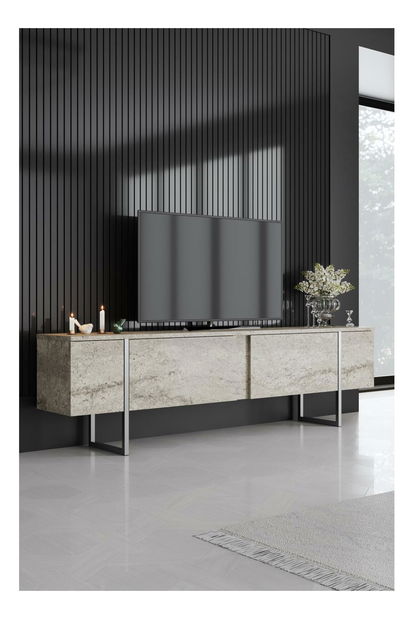 TV stolek/skříňka Luna (travertin + stříbrná)