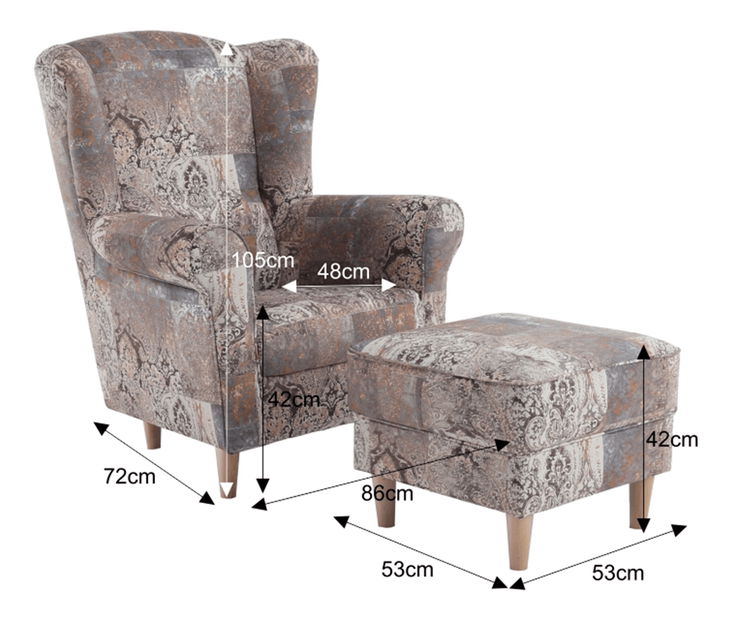 Křeslo ušák s taburetem Aevo (vintage 1026)