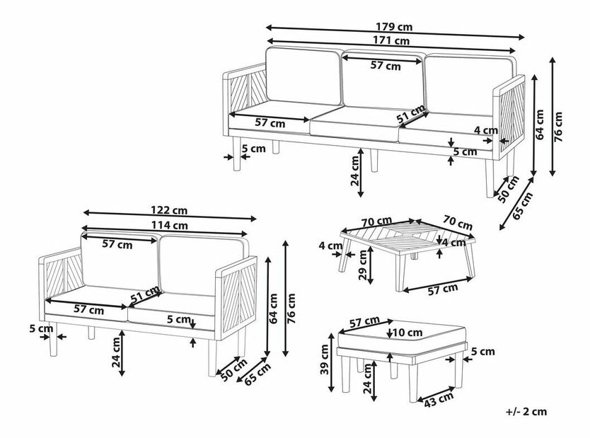 Zahradní sestava Blas (světlé akáciové dřevo + krémová bílá)