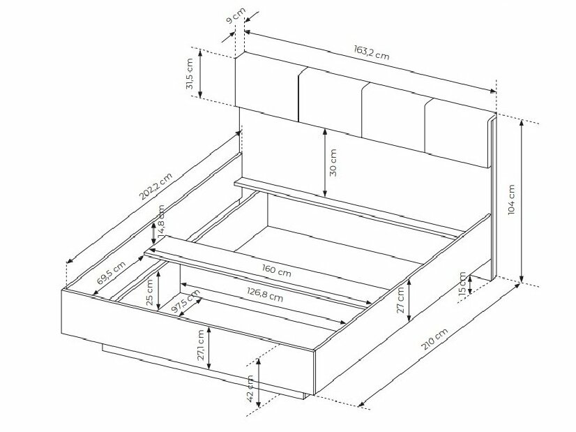 Manželská postel 160 cm Tallin (s úložným prostorem) (bez matrace a roštu) (dub artisan + antracit)