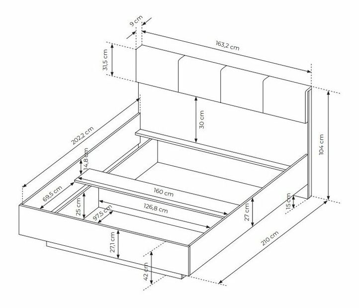 Manželská postel 160 cm Tallin (s úložným prostorem) (bez matrace a roštu) (dub artisan + antracit)