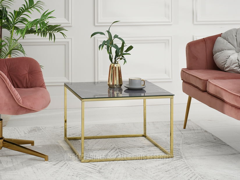 Konferenční stolek Bella M (šedý mramor + zlatá)