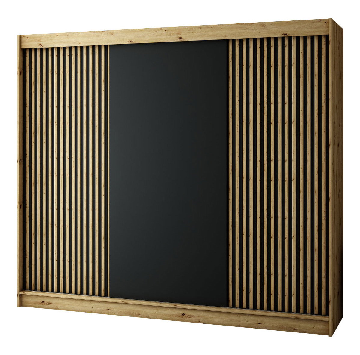 Šatní skříň 250 cm Ladonna (dub artisan + černá matná)