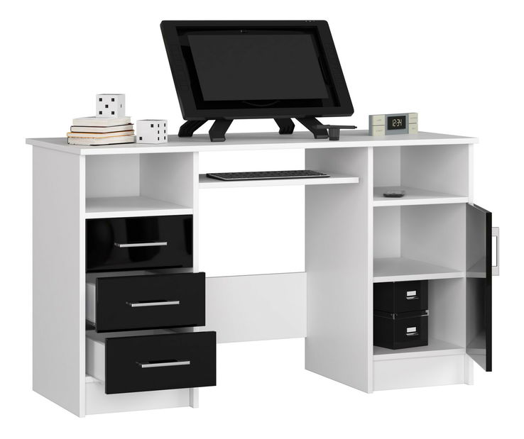 PC stolek Aziza (bílá + černý lesk)