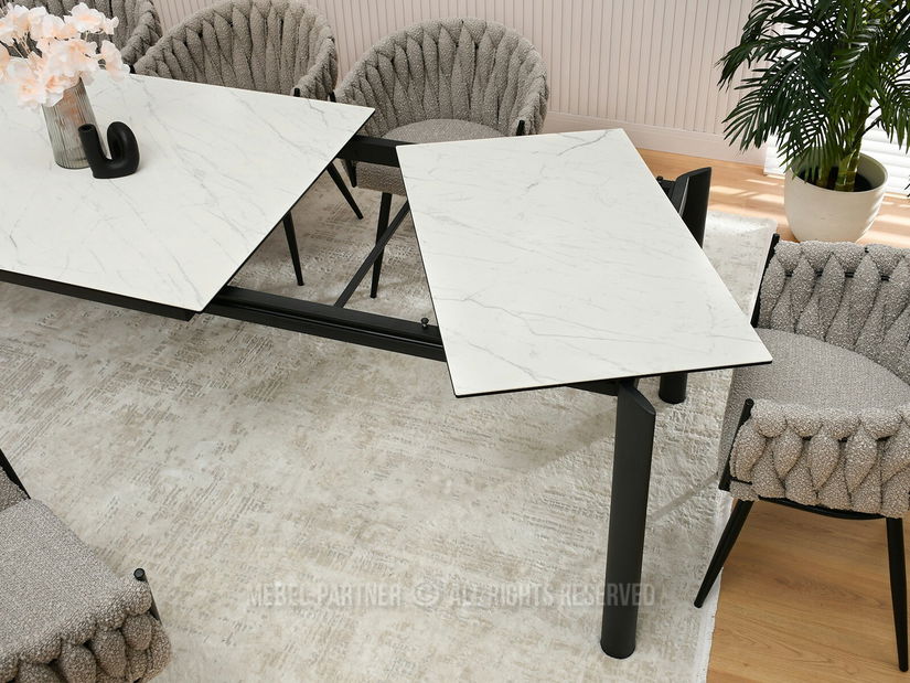 Jídelní stůl Tornado (bílý mramor + černá)