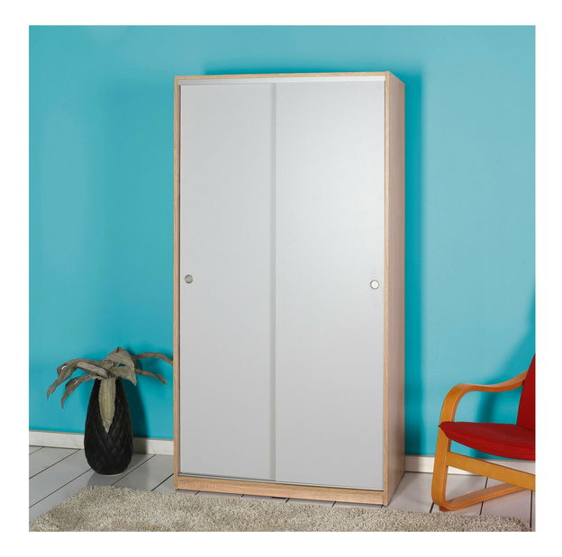 Šatní skříň s posuvnými dveřmi Seworella 1 (lososová bílá + světlé dřevo)