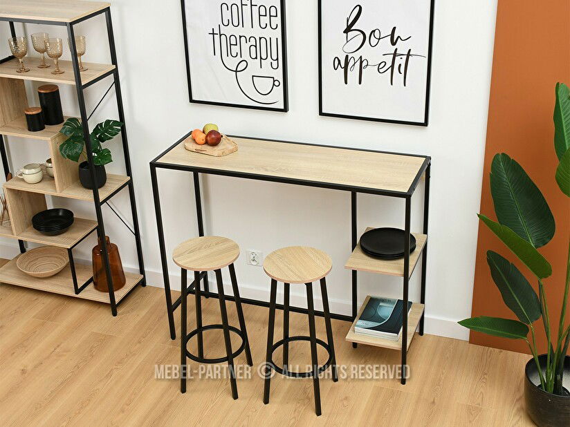 Barový set Everet (sonoma + černá) (pro 2 osoby)