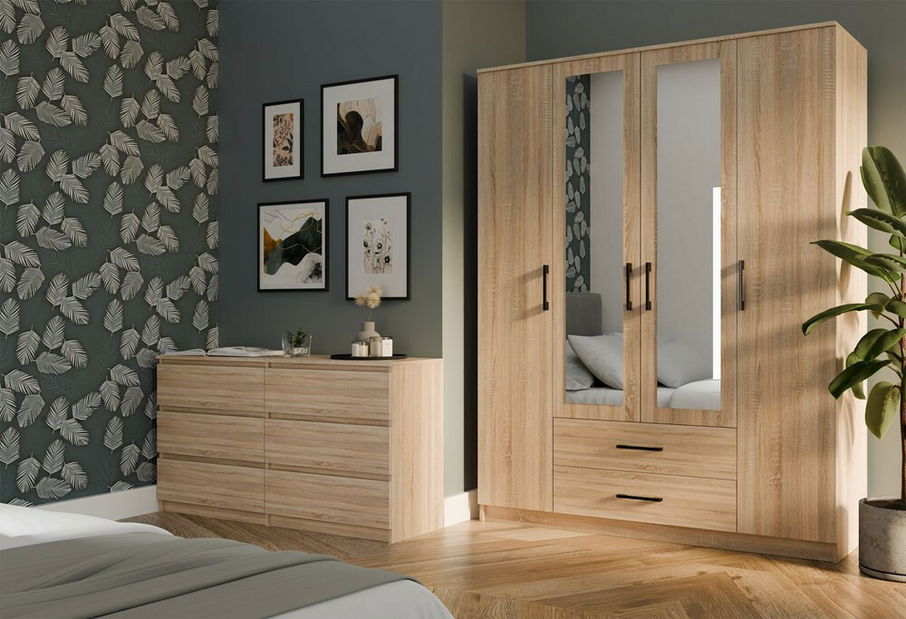 Šatní skříň Rigidez 3 (dub sonoma) (se zrcadlem)
