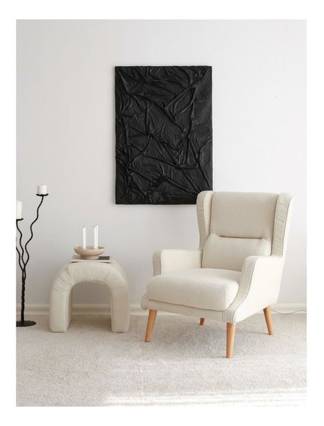 Křeslo ušák Klamoretta (krémová + dřevo)