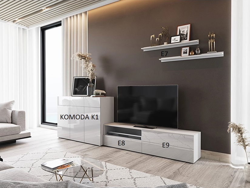 Obývací stěna Berny 53 (bílá + bílý lesk)